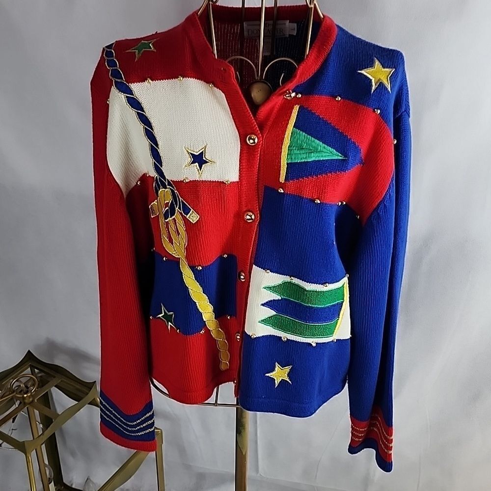 Vtg Nautical Embroidered Cardigan Sweater Doncaster
